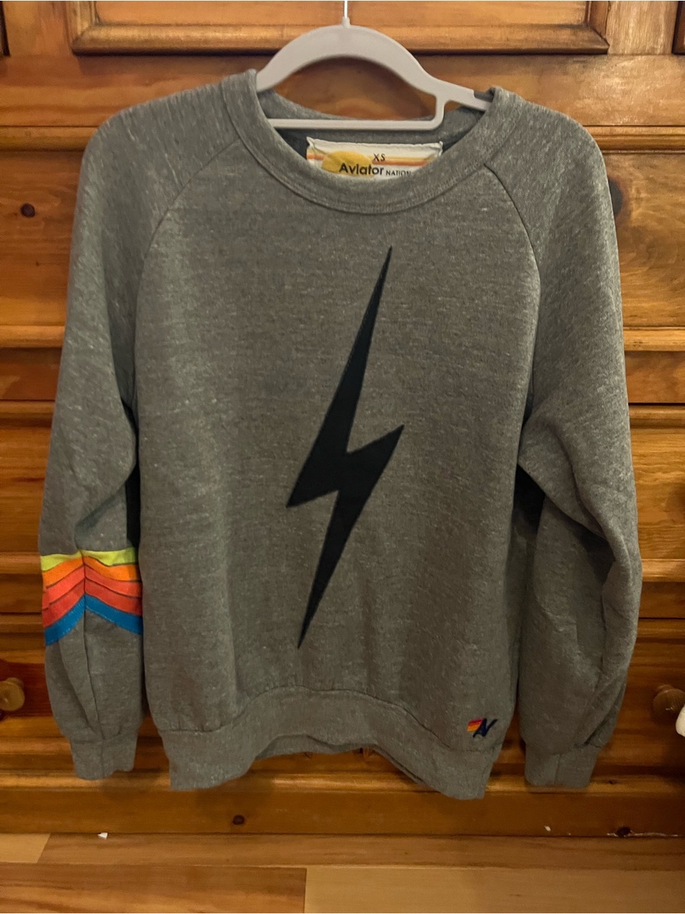 Aviator Nation Gray Lightning Bolt Crewneck Sweatshirt